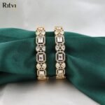 Angel Crest  AD And Kundan Gold Screw Bangles