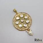 Ritvi Lakshita Gold Kundan Pendant with Earrings - Image 3