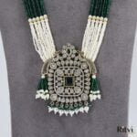 Malvika Kundan Long Necklace Set - Green - Image 2