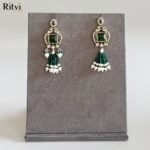 Malvika Kundan Long Necklace Set - Green - Image 3