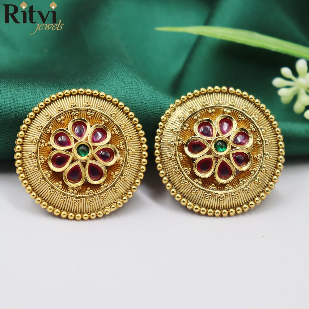Ritvi Rangoli Antique Earrings (Ruby)