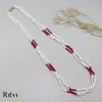 Ritvi Handmade Pearl Necklace with Pink- Ruby Crystals