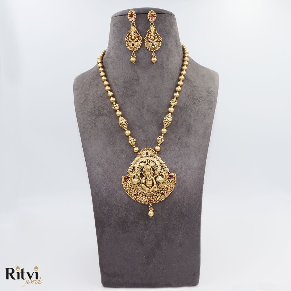 Ritvi-Ganesh-Temple-Long-Necklace-Set-1.jpg Ritvi Ganesh Temple Long Necklace Set - Image 1
