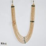 Ritvi Kavish Rose Gold Pearl Gold AD Sherwani Mala (Green) - Image 2