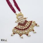 Ritvi Megha Kundan Long Necklace Set - Ruby - Image 4