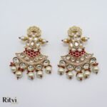 Ritvi Megha Kundan Long Necklace Set - Ruby - Image 3