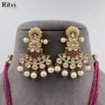 Ritvi Megha Kundan Long Necklace Set - Ruby - Image 2