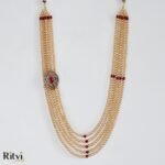 Ritvi Naman Rose Gold Pearl Gold Sherwani Mala (Ruby) - Image 3