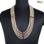 Ritvi Naman Rose Gold Pearl Gold Sherwani Mala (Ruby)