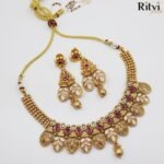 Ritvi Nirva Mint Meena Gold Polish Necklace Set - Image 2