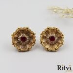 Ritvi Rhythm Antique Gold Studs (Ruby)