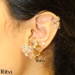 Ritvi Pallavi Antique Gold Studs (Ruby)