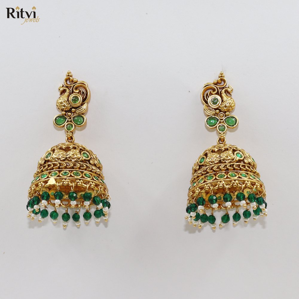 Peacock Emerald Jhumka by Ritvi Jewels