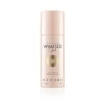 Azzaro Wanted Girl Deodorant Spray for Women in a sleek champagne-colored aerosol can with elegant gold detailing.