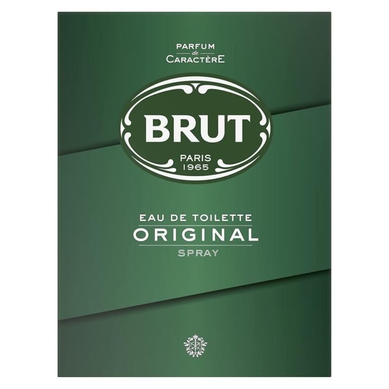 Brut Original Eau de Toilette Spray for Men in a classic green retail box featuring the iconic Brut Paris 1965 branding.