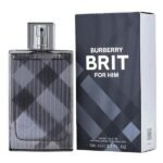 Burberry Brit for Him Eau de Toilette 100ml in a signature grey check-pattern glass bottle with a matching grey retail box.