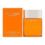 Clinique Happy for Men Cologne Spray, 100 ml, featuring an orange glass perfume