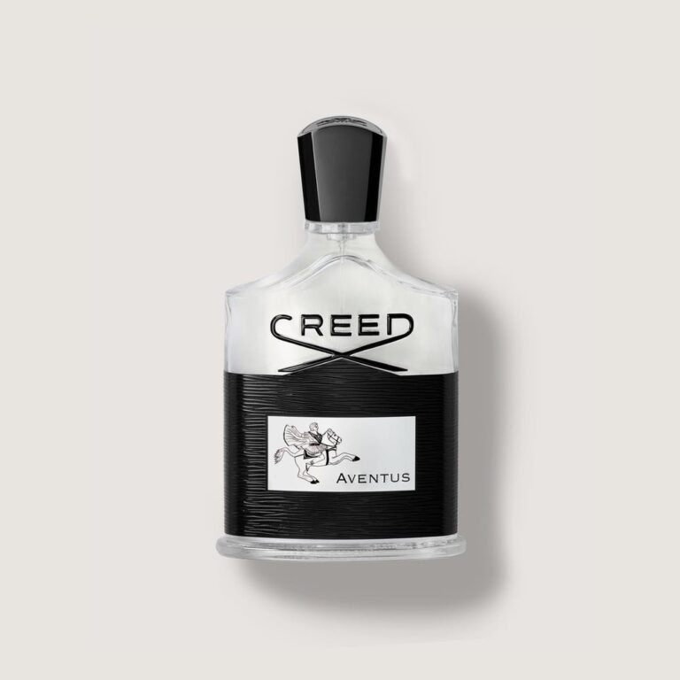 Creed Aventus Eau de Parfum for Men in a clear glass bottle with a black textured label and silver cap.