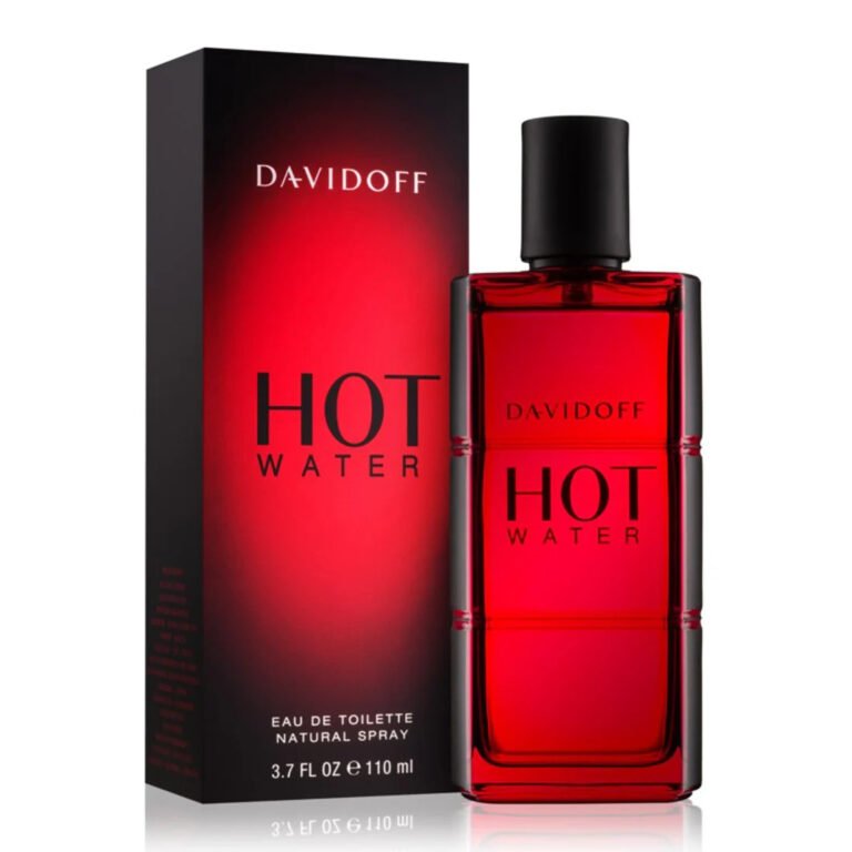 Davidoff Hot Water Eau de Toilette for Men 110ml in a deep red glass bottle with matching black and red retail box.
