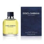 Dolce & Gabbana Pour Homme Eau De Toilette 125ml for Men in a classic clear glass bottle with premium navy blue packaging. A sophisticated long-lasting men's fragrance featuring citrus, lavender, tobacco, cedarwood, and musk notes.