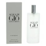 Giorgio Armani Acqua di Giò Eau de Toilette for Men, presented in its iconic frosted glass bottle and elegant grey packaging.