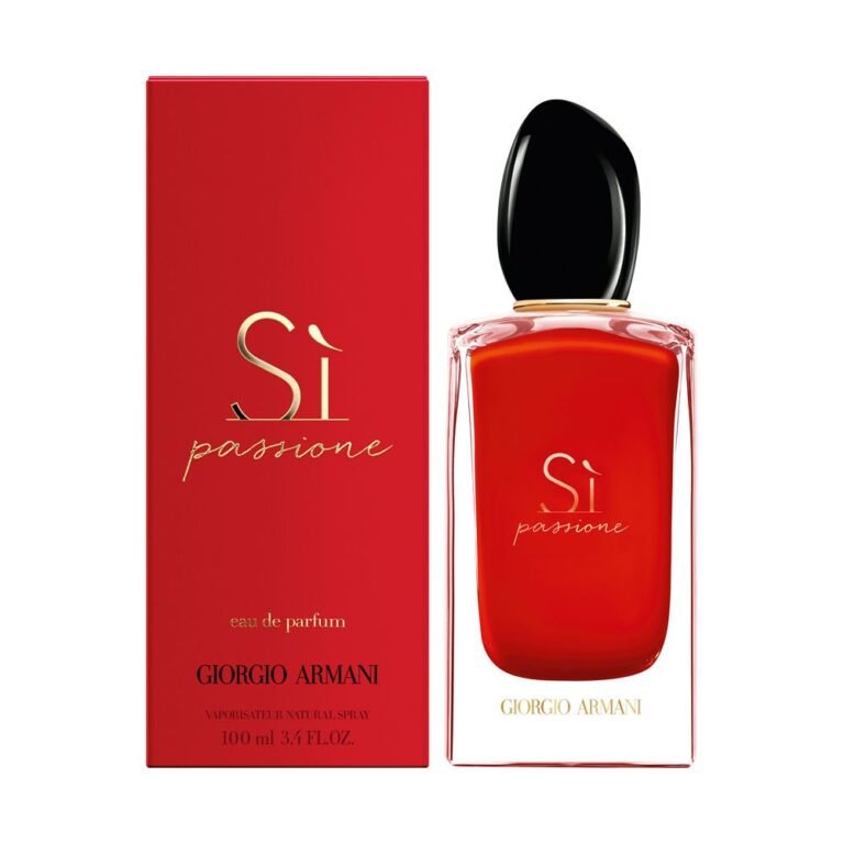 Giorgio Armani Sì Passione Eau de Parfum, a bold and elegant floral-fruity fragrance for women presented in a striking red bottle.
