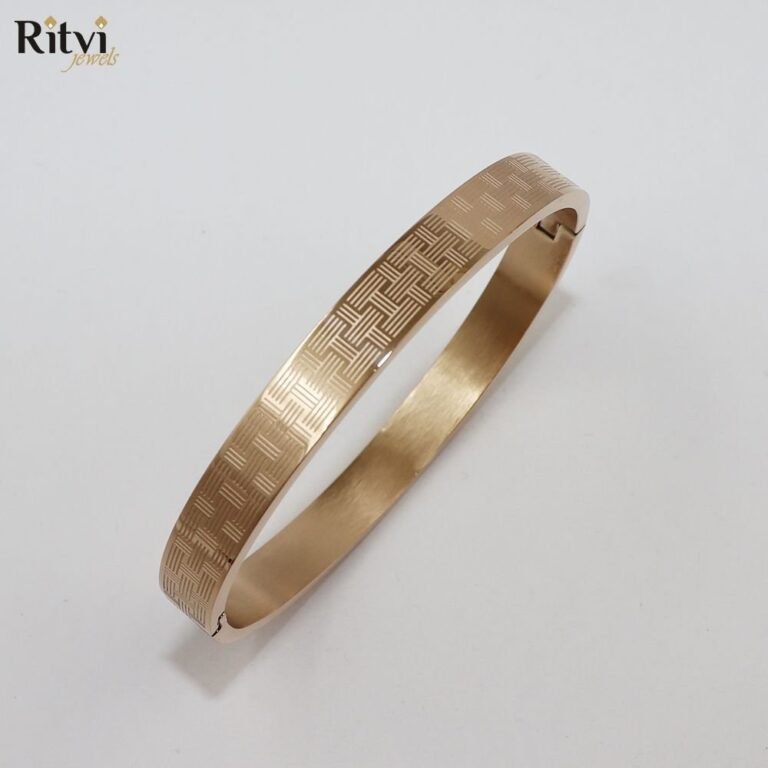Gold-plated geometric line pattern kada bracelet for men by Ritvi Jewels