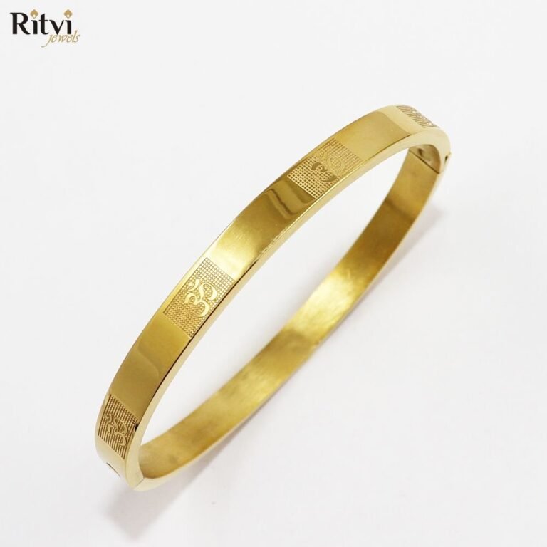 Gold-plated kada bracelet with Om symbol engravings for women by Ritvi Jewels