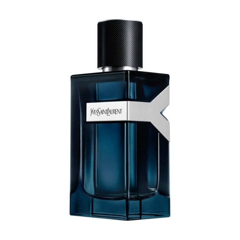 Yves Saint Laurent Y Eau de Parfum for men in a dark blue glass bottle with silver Y detailing and black cap