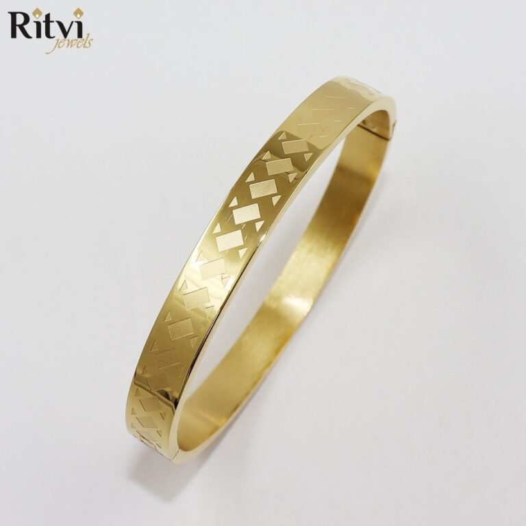 Gold-plated geometric cutwork kada bracelet for men by Ritvi Jewels