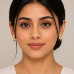 Gold-plated leaf design huggie bali earrings with round cubic zirconia stones, elegant lightweight hoop earrings for women on a white background.